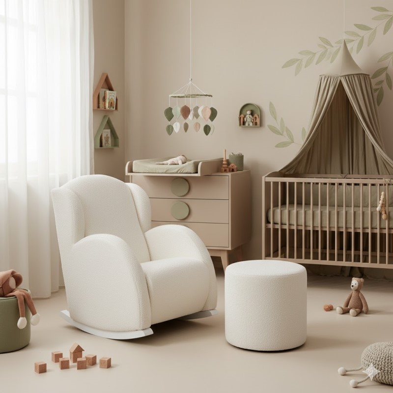 Set houpacího křesla a pufu Micuna v dětském pokoji